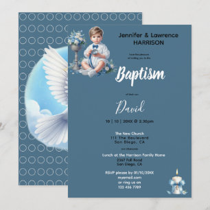 Boy's Baptism Blue Personalised Invitation