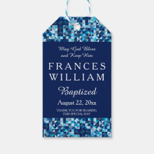 Boy's Baptism Christening Geometric Cross Gift Tags