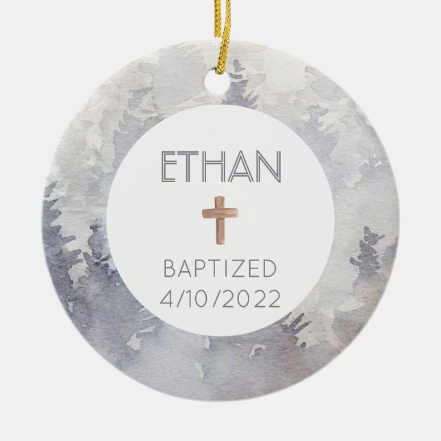 Boy's Baptism Dedication Date Christian Ornament  (Front)