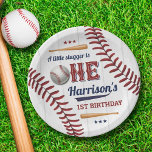 Boys Baseball 1st Birthday Paper Plate<br><div class="desc">Celebrate in style with these trendy 1st birthday paper plates. The design is easy to personalise with your own wording and your family and friends will be thrilled when they see these fabulous party plates.</div>