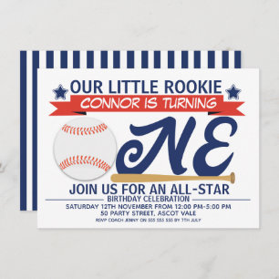 Boy's Baseball 1st Birthday Party Invitation