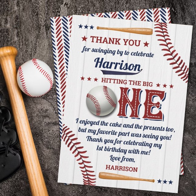 Boys Baseball 1st Birthday Thank You Card (Creator Uploaded)