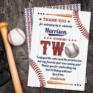 Boys Baseball 2nd Birthday Thank You Card