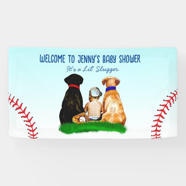 Boy's Baseball and Dogs Themed Baby Shower Banner (Horizontal)