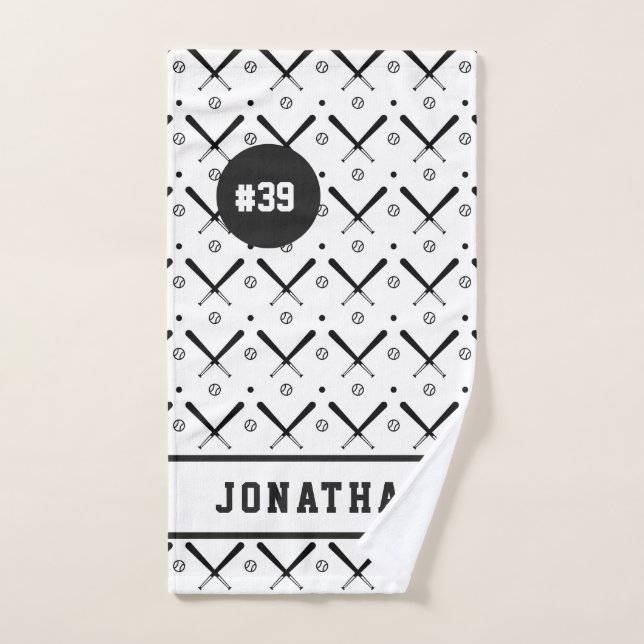 Boys Baseball Bat & Ball Pattern Name Team Number  Hand Towel (Hand Towel)