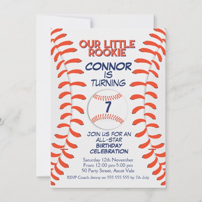 Boy's Baseball Birthday Party Invitation (Front)