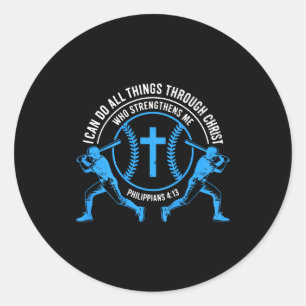 Boys Baseball Christian-shirt Softball I Can Do Al Classic Round Sticker