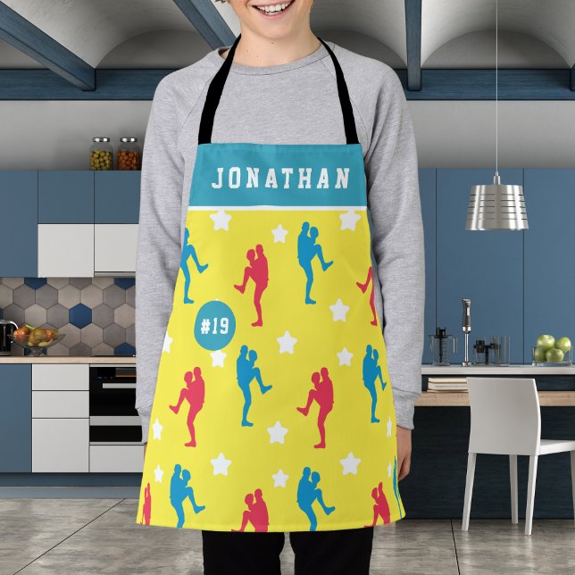 Boys Baseball Colourful Player Star Name & Number  Apron (Creator Uploaded)