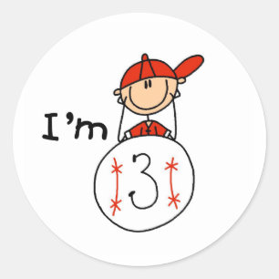Boy's Baseball I'm 3 Classic Round Sticker