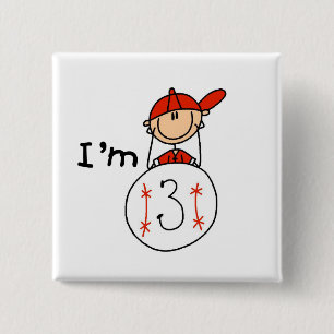 Boy's Baseball I'm 3 Tshirts and Gifts 15 Cm Square Badge