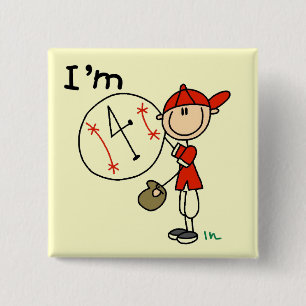 Boy's Baseball I'm 4 Tshirts and Gifts 15 Cm Square Badge