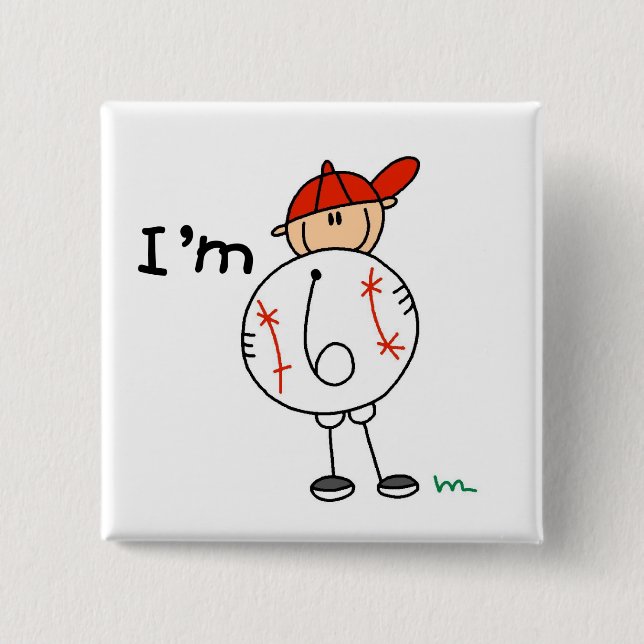 Boy's Baseball I'm 6 Tshirts and Gifts 15 Cm Square Badge (Front)