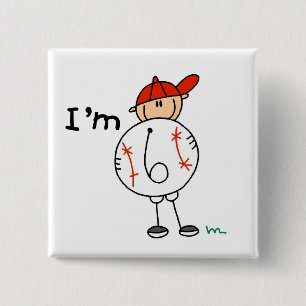 Boy's Baseball I'm 6 Tshirts and Gifts 15 Cm Square Badge
