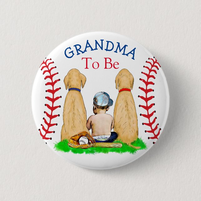 Boy's Baseball Themed Baby | Grandma to be 6 Cm Round Badge (Front)