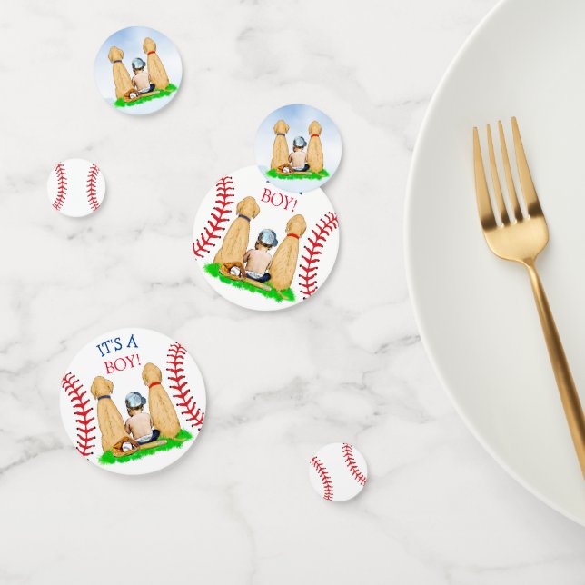 Boy's Baseball Themed Baby Shower Baby and Dogs Confetti (Group)
