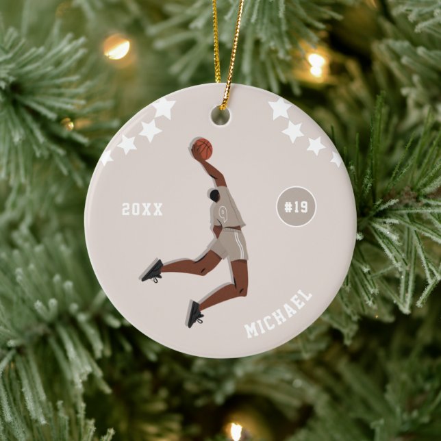 Boy's Basketball Player Star Kid Name Team Number Ceramic Tree Decoration (Tree)