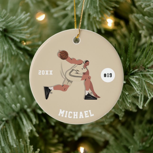 Boy's Basketball Player Team Jersey Number & Name Ceramic Tree Decoration (Tree)