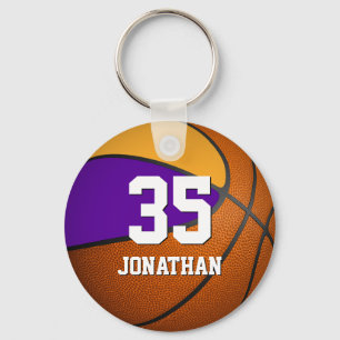 boys basketball w purple and gold team colours key ring