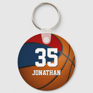 boys basketball w red and blue team colours key ring