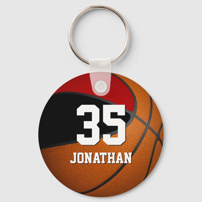 boys basketball w red black team colours key ring (Front)