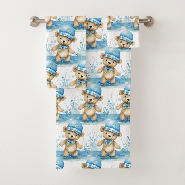 Boy's Bath Towel Set | Blue Teddy Bears | Bathtime (Insitu)