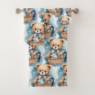 Boy's Bath Towel Set Blue Teddy Bears Bathtime