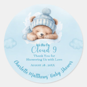 Boys Bear Bear Cloud Nine 9 Baby Shower Classic Round Sticker