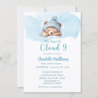 Boys Bear Bear Cloud Nine 9 Baby Shower Invitation
