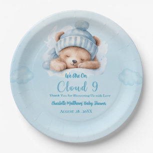 Boys Bear Bear Cloud Nine 9 Baby Shower Paper Plate
