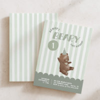Boys Beary 1st Birthday Whimsical Green Stripe