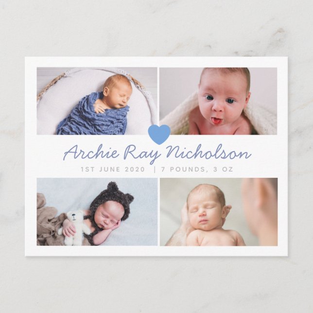 Boys birth announcement card with photo cute (Front)