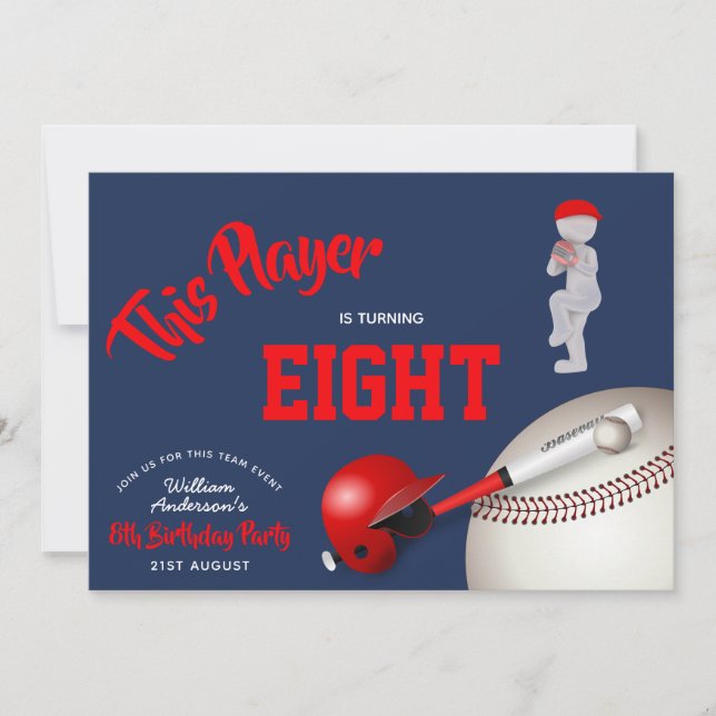 BOYS Birthday BASEBALL Invitation Red Blue ANY AGE (Front)