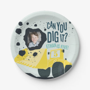 Boys Birthday Construction Truck Blue Yellow Paper Plate