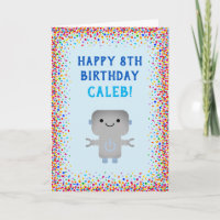 Boys Birthday Cute Blue Robot Colourful Confetti