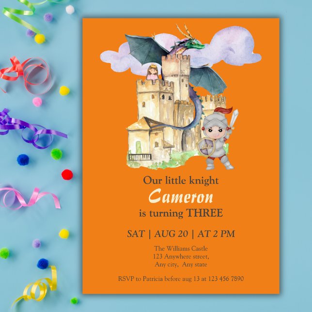 Boys Birthday Fairytale Knight Castle Dragon  Invitation (Creator Uploaded)