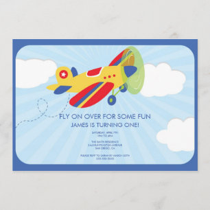 Boy's Birthday Invitation Cute Aeroplane