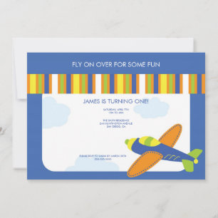 Boy's Birthday Invitation Cute Blue Aeroplane