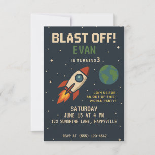 Boys Birthday - outter space space rocketship Invitation