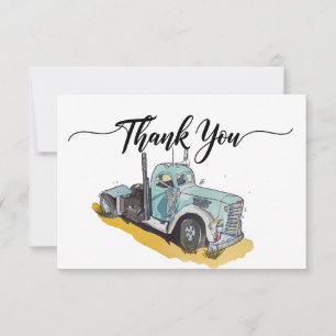 Boys Birthday Party Blue Semi Truck Thank You Card