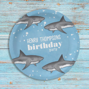 Boy's Birthday Party Blue Sharks Custom Paper Plate