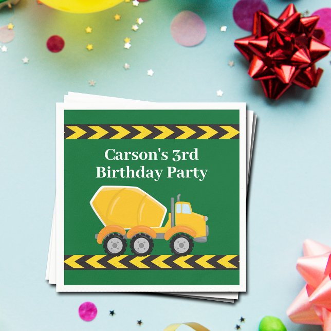 Boys Birthday Party Custom Green Truck Kids Napkin (Creator Uploaded)