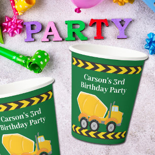 Boys Birthday Party Custom Green Truck Kids Paper Cups