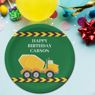 Boys Birthday Party Custom Green Truck Kids Paper Plate