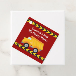Boys Birthday Party Custom Red Dump Truck Kids Favour Tags