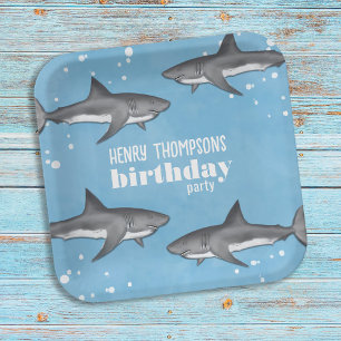 Boys Birthday Party Custom Sharks Paper Plate