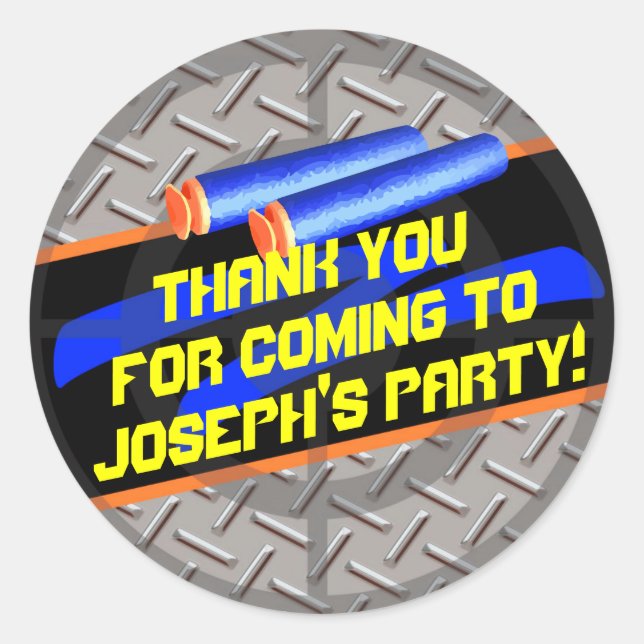 Boys Birthday Party Dart Wars Thank You Favour Classic Round Sticker (Front)