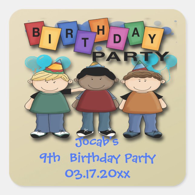 Boy's Birthday Party Favour stickers (Front)