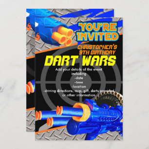 Boys Birthday Party Invitation Dart Wars