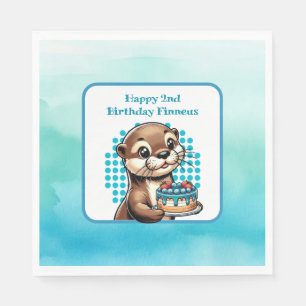 Boy's Birthday Party Otter Themed Personalised Napkin