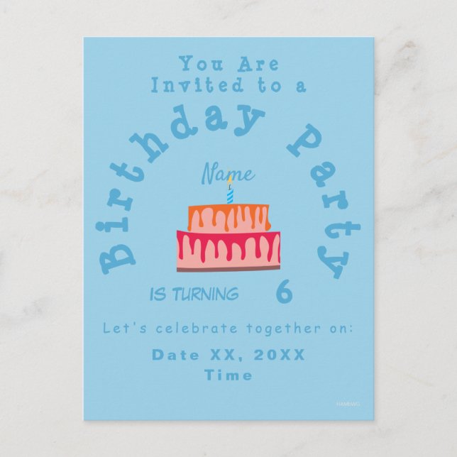 Boy's Birthday Party Postcard Invitation HAMbyWG (Front)